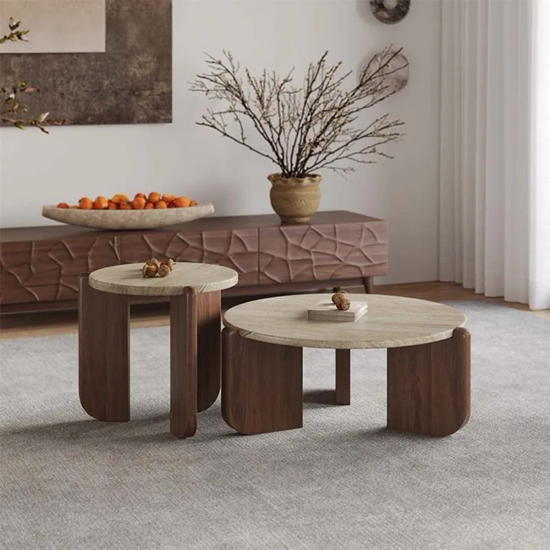 

Household small apartment minimalist homestay circular balcony solid wood cream rock slab