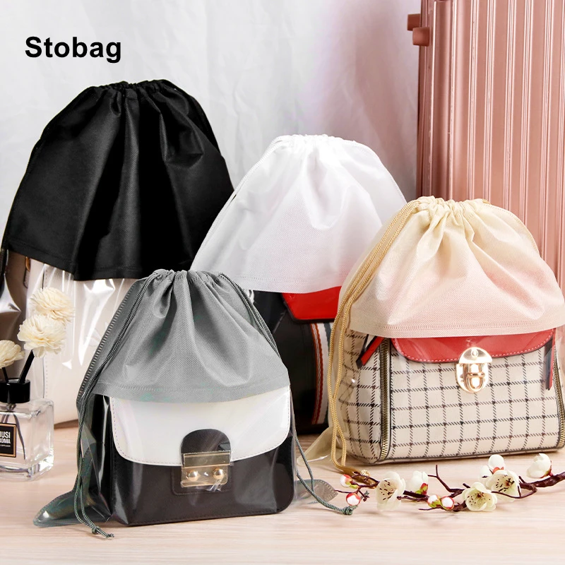 

StoBag 5pcs Dustproof Bags Storage Pouches Non Woven Clear with Window Drawstring Waterproof Packaging Reusable Travel Portable