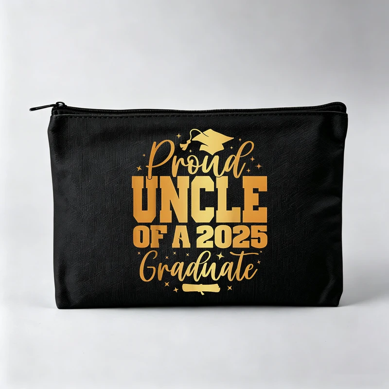 Uncle's Graduation Themed Makeup Bag with Typography Print, Zipper Cosmetic Pouch for Graduation Celebration