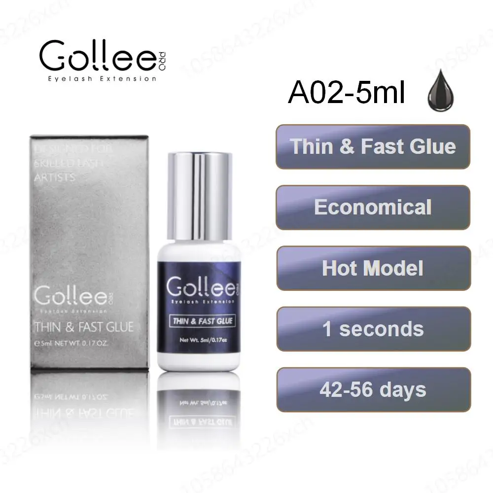 Gollee 5ml 10ml Glue for Eyelashes Extensions 0.5s Fast Drying for Professional Salon Artist Transparent Eyelash Extensions Glue