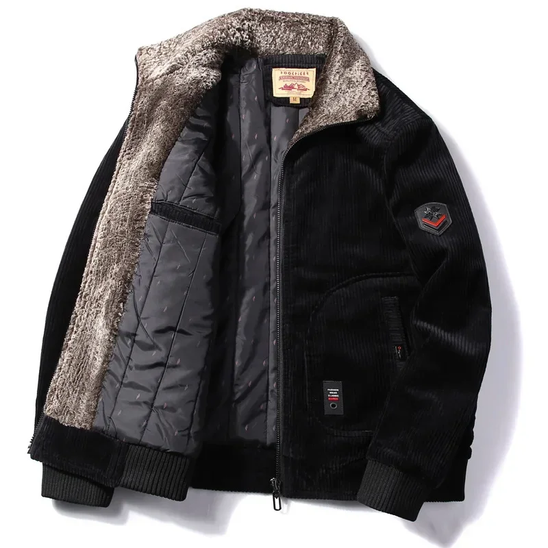 Casaco de veludo grosso masculino, Parkas corta-vento de lã, casacos vintage, quente, alta qualidade, outono, inverno