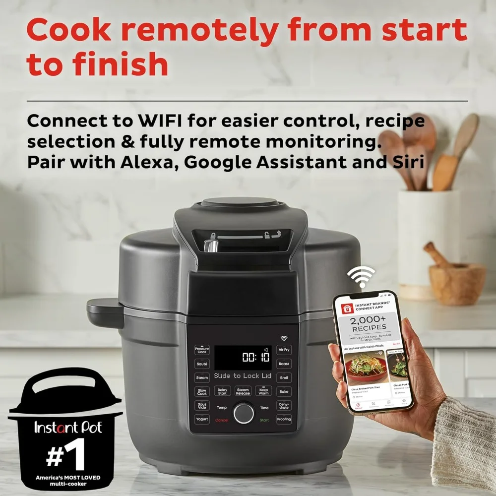 6.5 Quart Slow Cookers, Ultimate Lid with WIFI, 13-in-1 Air Fryer and Pressure Cooker Combo