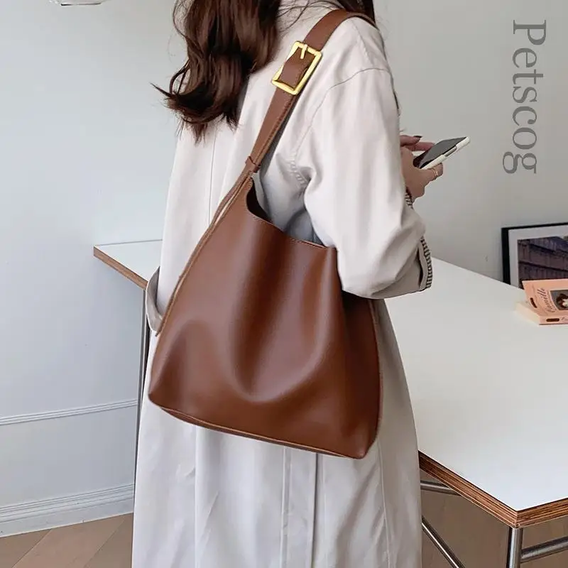 Women\'s Bag New 2024 Large Capacity Bucket Bag Vintage Luxury Crossbody Bags Brown Fashion Casual Travel Shopper Tote