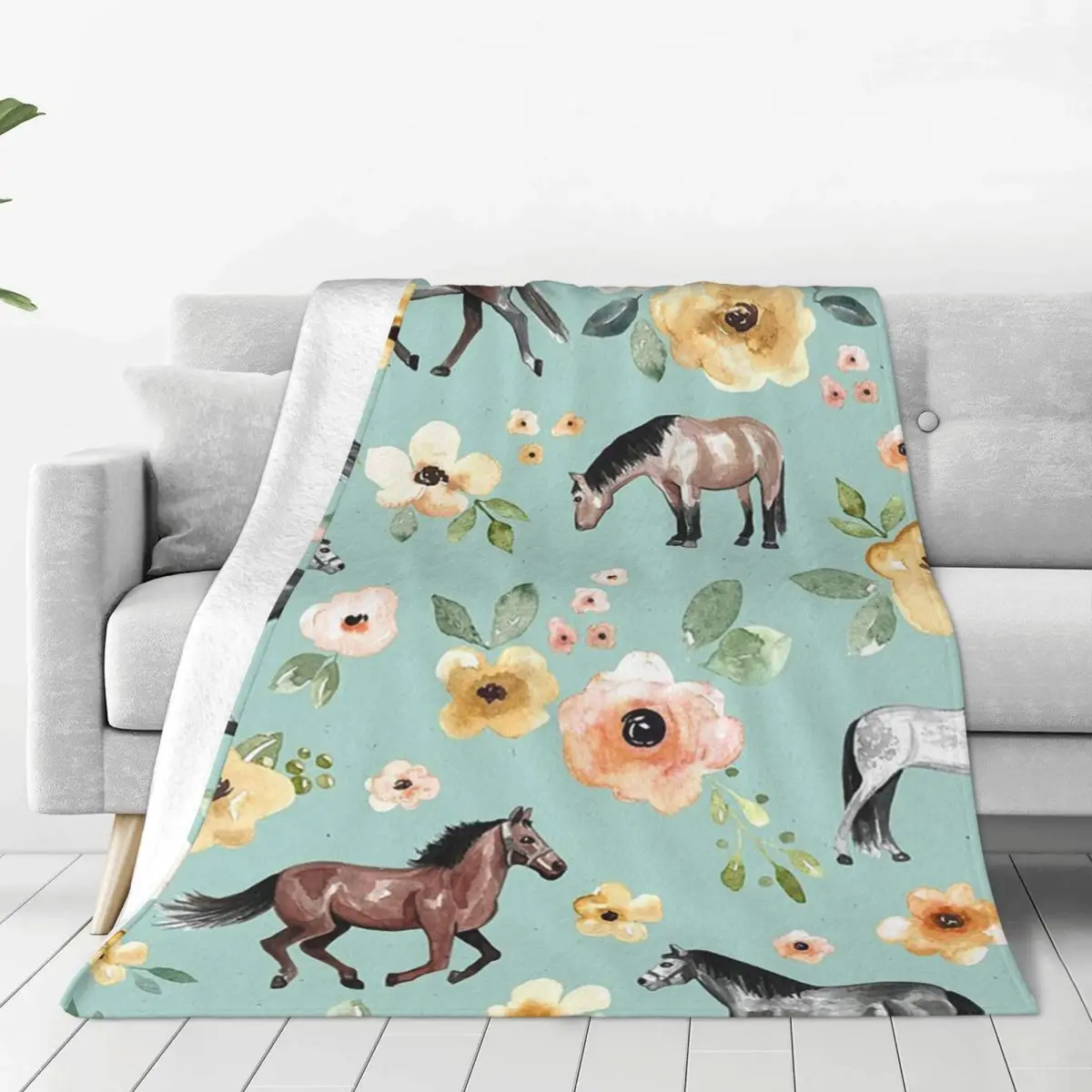 

Одеяло с лошадьми и цветами, мягкое теплое фланелевое одеяло, покрывало для кровати, гостиной, пикника, путешествия, домашний диван
