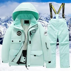 Children's Kid Ski Suit Fleece Pocket Jacket And Pants Winter Windbroof Snowboarding Winter Warm Snow Kids Sweat Outfits Girls