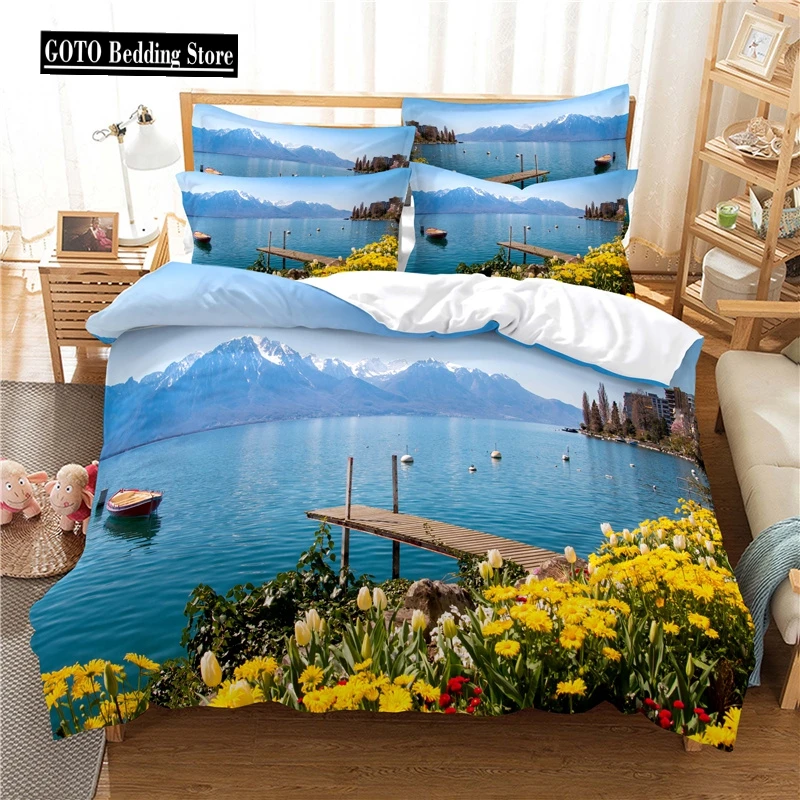 

Printed Seascape Bedding Winter Bed Sets for Girl Spring Color Duvet Cover Set Queen Size US Queen 228x228cm Bedclothes Dropship