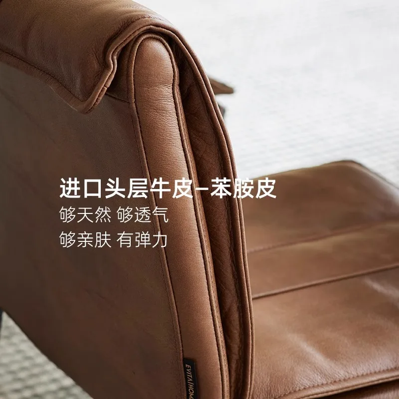 Luxury urban full leather chair, back chair, home restaurant dining chair, modern simple retro style cowhide leisure chair view 4
