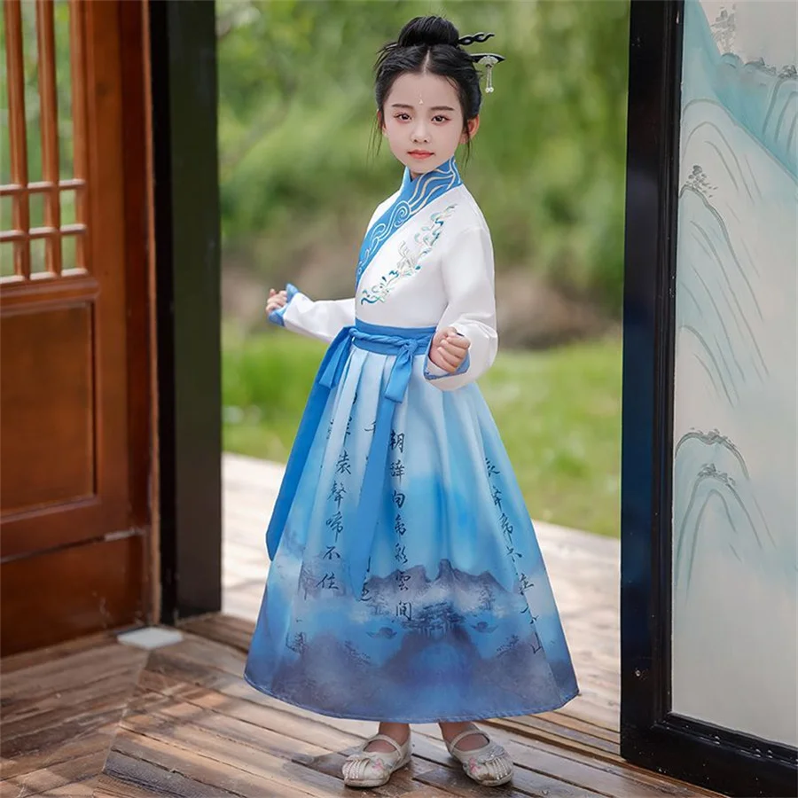 

Hanfu Boys Girl Traditional Chinese Dress School Clothes Style Ancient Children's Performance Students Red Modern Hanfu Kids Han