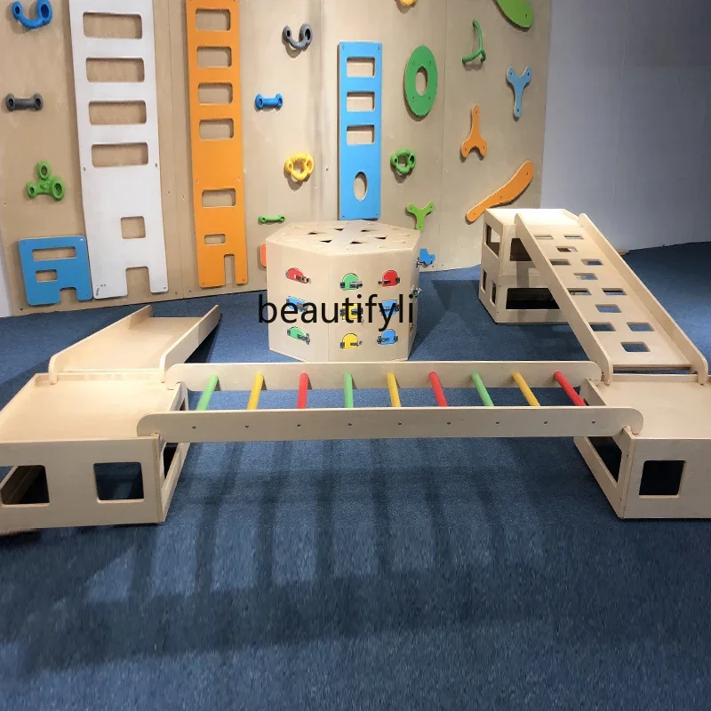 Centro de educação infantil multifuncional, estrutura de escalada de madeira, auxiliares de ensino esportivo, equipamento de treinamento de integração sensorial