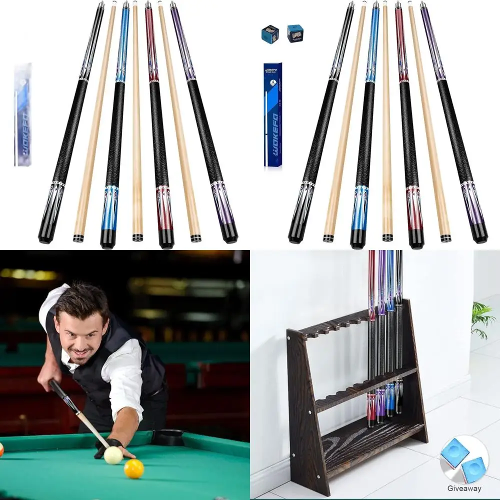 

Set of 4 Maple Wood Pool Cues with 13mm Tips, 18-21 oz Weights, for Professional Billiards