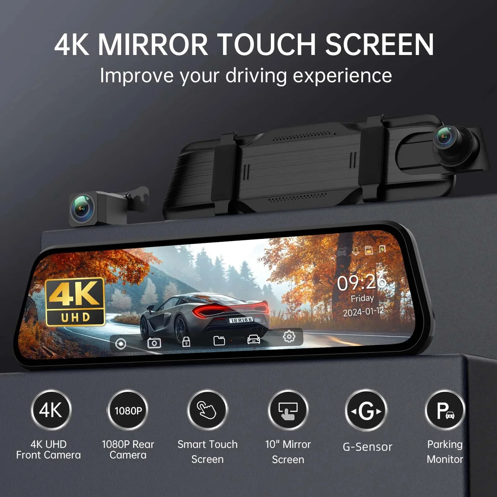 4K Mirror Dash Cam 9.66