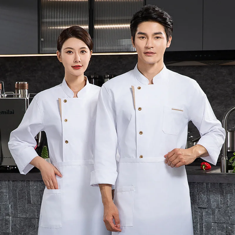 High-End Stretch Cotton Chef Overalls Autumn and Winter Long-Sleeved Back Kitchen Noodles Thickened Hotel Dining Restaurant Rest