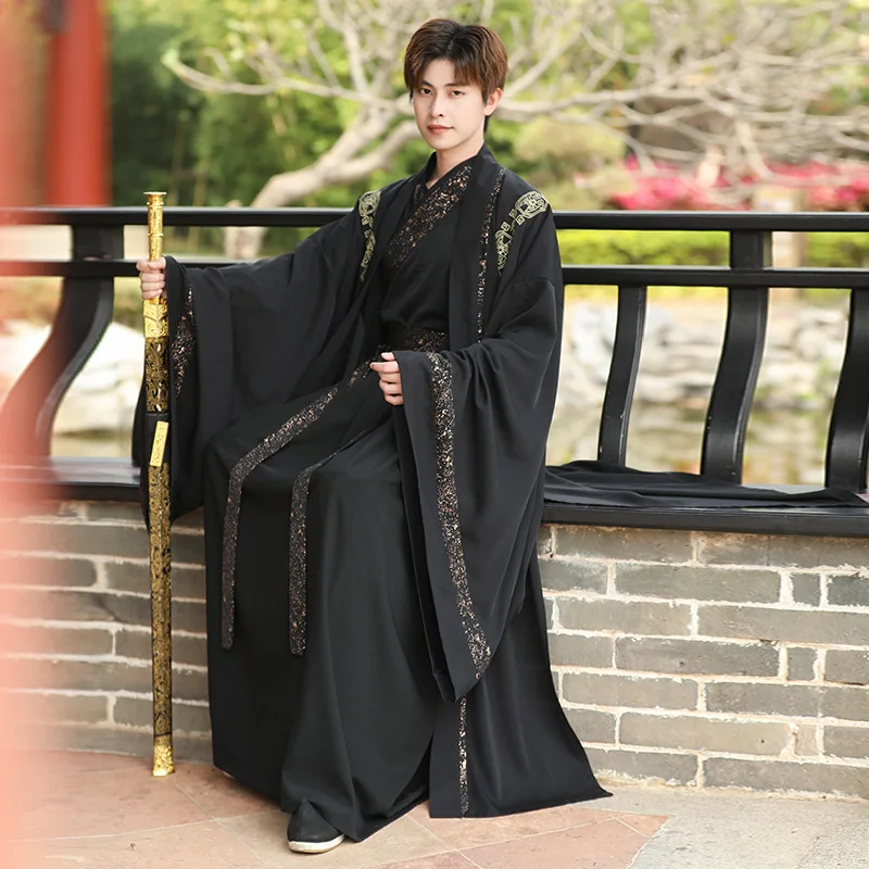 

Large Size 4XL Black Hanfu Men 3PCS Set Chinese Traditional Clothes Cosplay Costume Kimono Modern Hanfu Daily Autumn Winter
