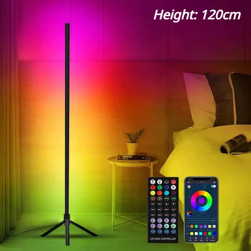 controle de voz rgb canto lampada do assoalho bluetooth led iluminacao para sala quarto home decor dimmable mudando a cor mood light 01