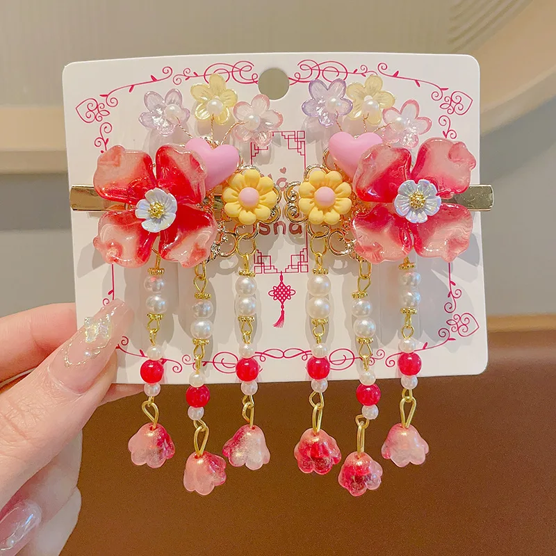 

Red Children's Bow Hairpin Girl's New Year Headwear Chinese Style Hanfu Accessories Hair Clip Hairpin Headwear