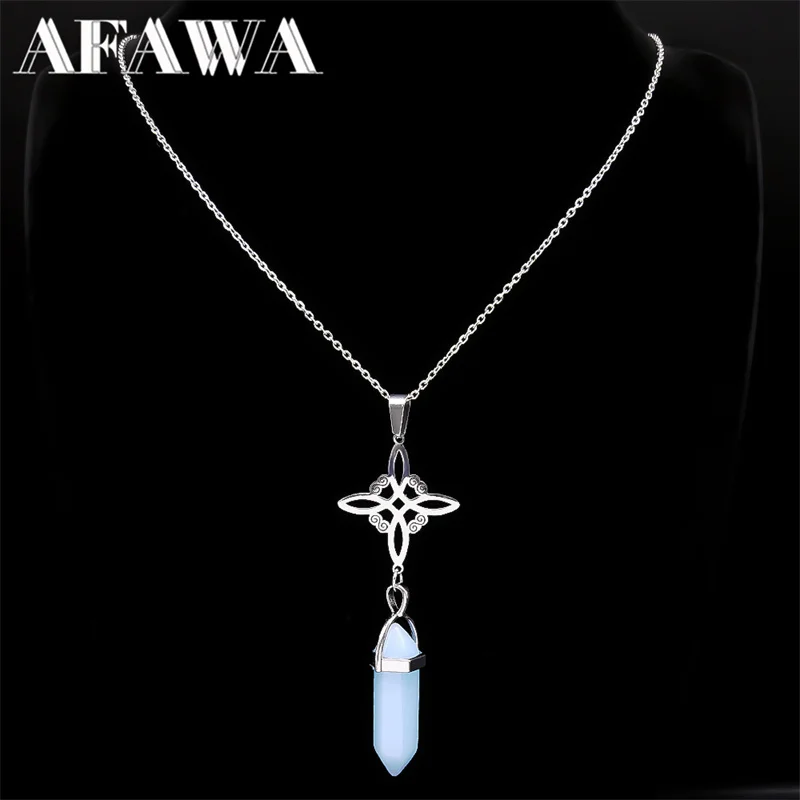 Witch Celtic Knot Pendant Necklaces Stainless Steel Dark Luminous Stone Fluorescent Hexagonal Column Necklace Jewelry collar