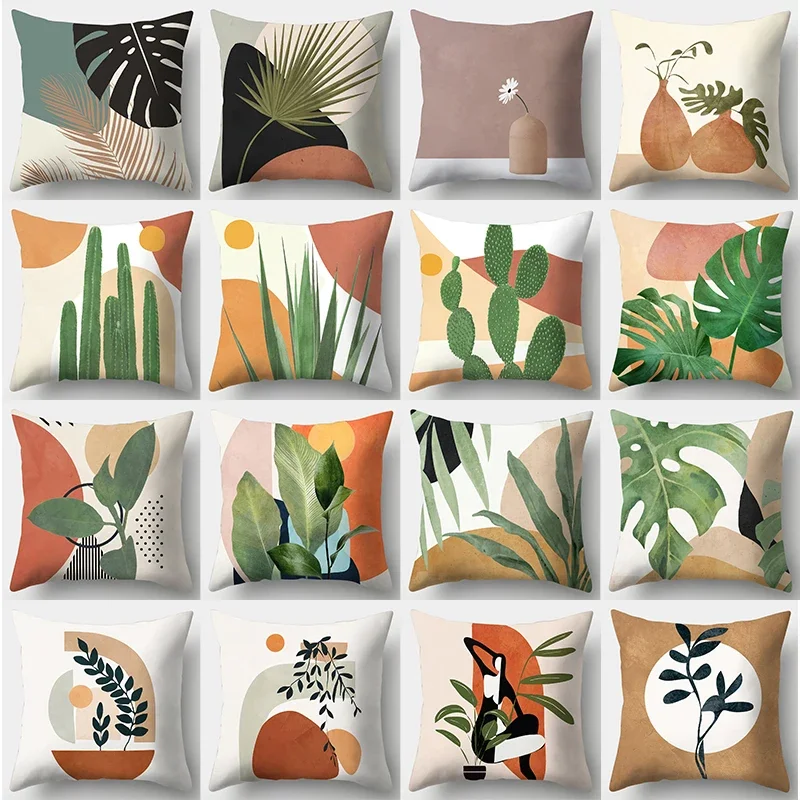 Art Plant Pillowcase 45cm X 45cm Square Sofa Pillow Cover Abstract Cushion