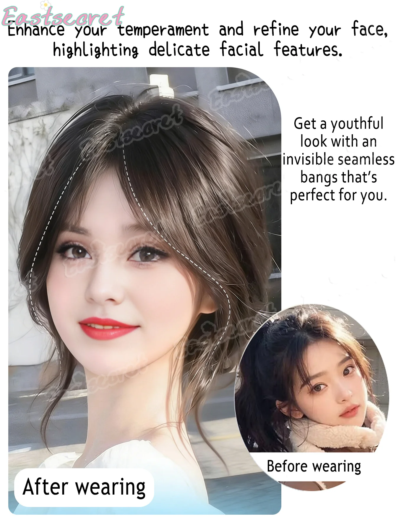 Synthetic Headwear Curtain Bangs Hair Clip-in Bangs Extensions Natural Fake Hair Topper Invisible Women's High Crown White Hair