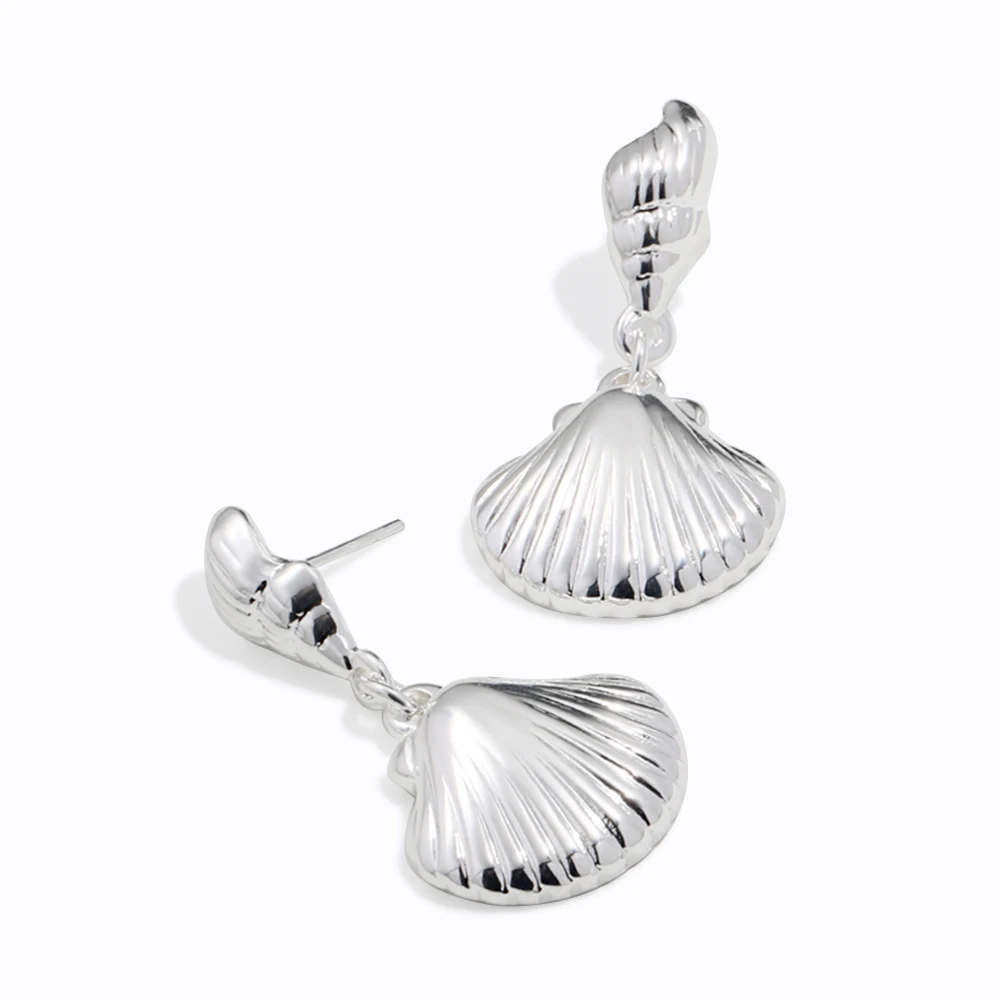 

Glossisland 925 silver plated stainless steel Sea Shell Scallop Splicing Earrings Silver white trendy jewelry accessories