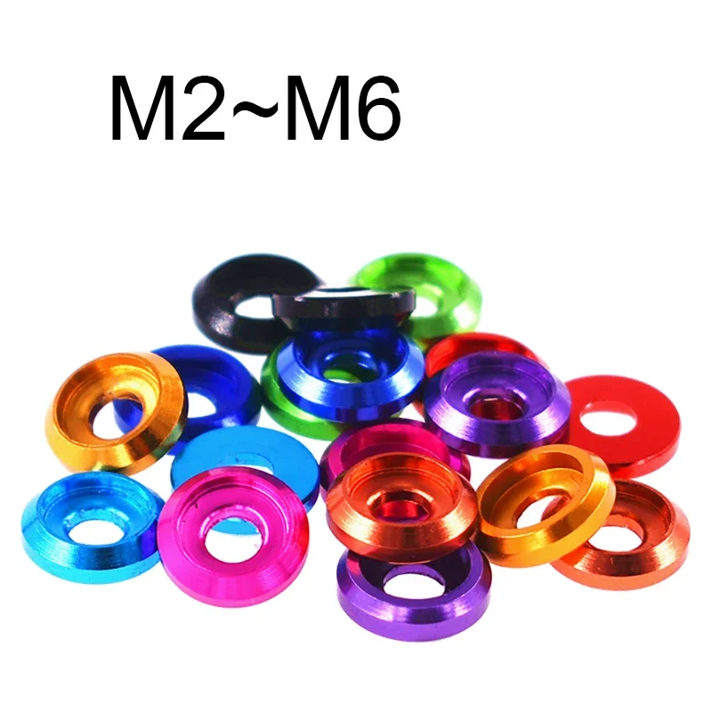 3 Pcs Round Cup Cap Head Washer Colourful Aluminum Dress-Up Washers M2 M2.5 M3 M4 M5 M6 Aluminum Cone Washer