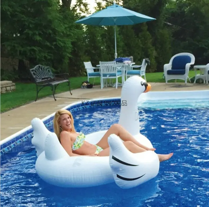 inflatable white swan mount flamingo swimming ring water inflatable swan floating row round-billed duck - view 3