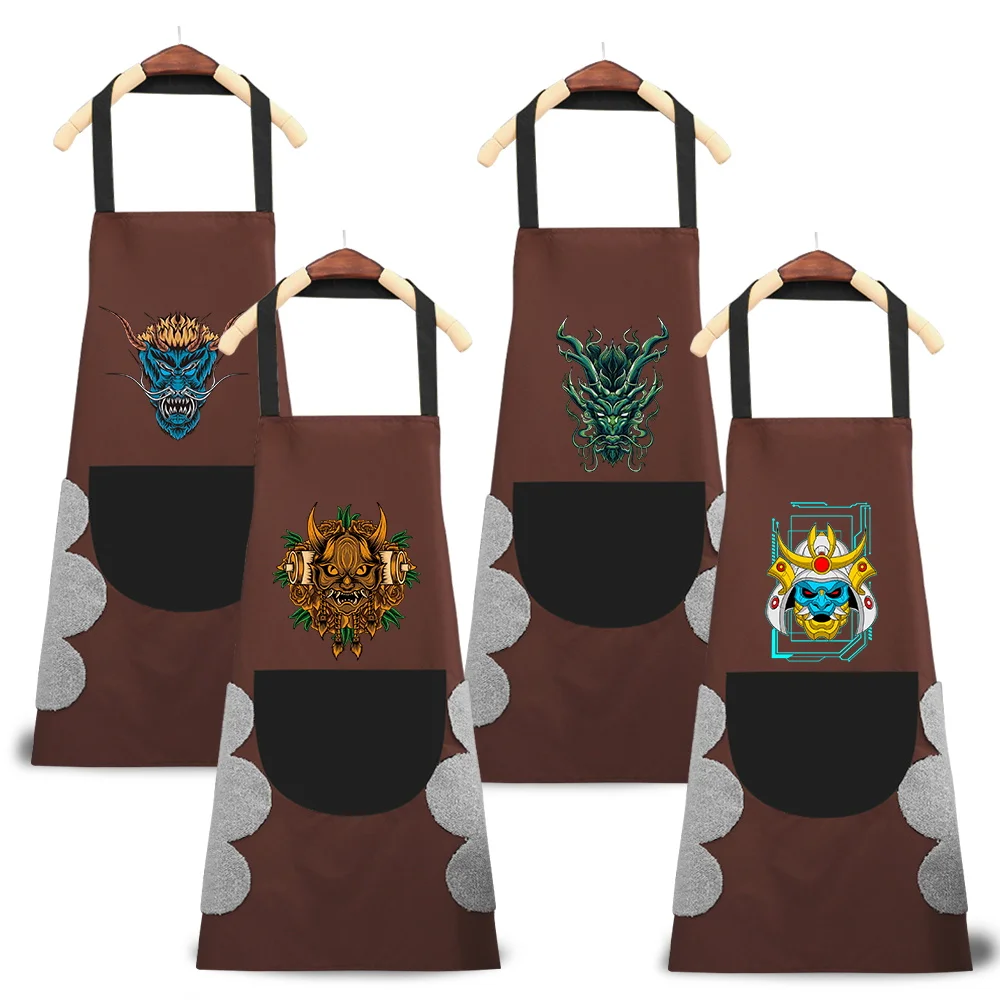 

Waterproof Oil Cooking Apron Chef Aprons Kitchen Apron with Front Pocket Printing Monster Pattern Cleaning Accessories Aprons