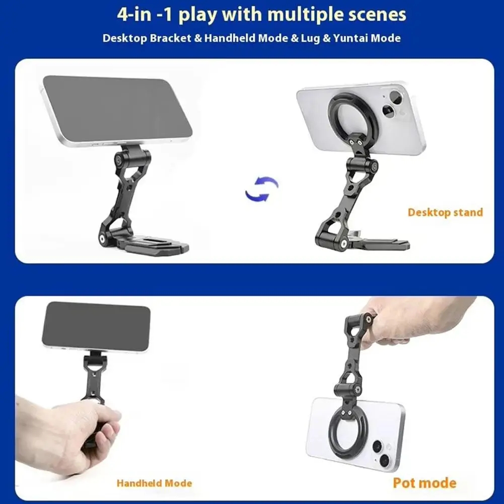 

for magsafe Magnetic Folding Metal Mobile Phone Holder Tripod With Cold Shoe For Phone Vlog Foldable Desktop Phone Mount O8Y2