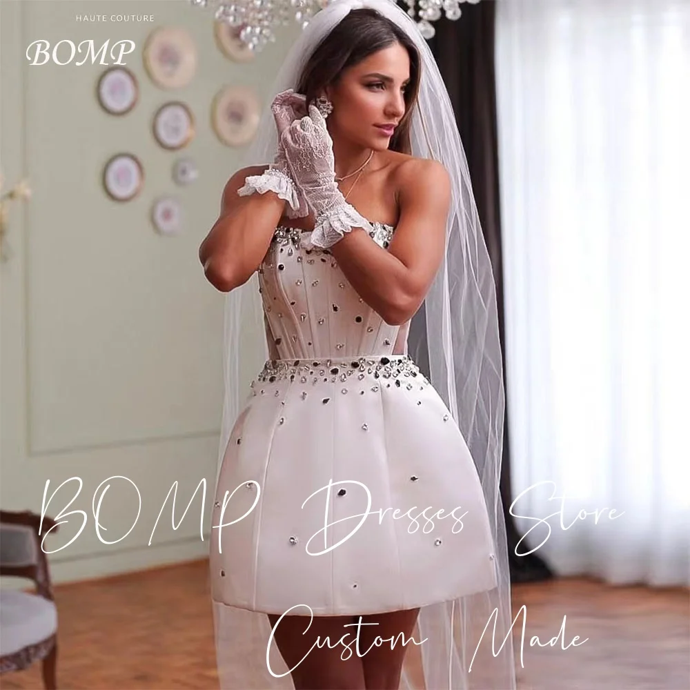 

BOMP Изысканное свадебное платье с бусинами без бретелек А-силуэта Мини-шелковая тафта Свадебное вечернее платье по индивидуальному заказу Robe de mariée Элегантное
