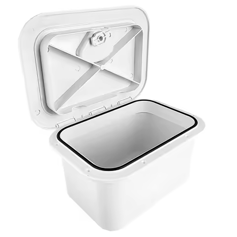 Marine Deck Storage Box Rotate to Open and Close for Yacht White Locking Built in Inspection Hatch Organizer Boat Hatch Tool Box