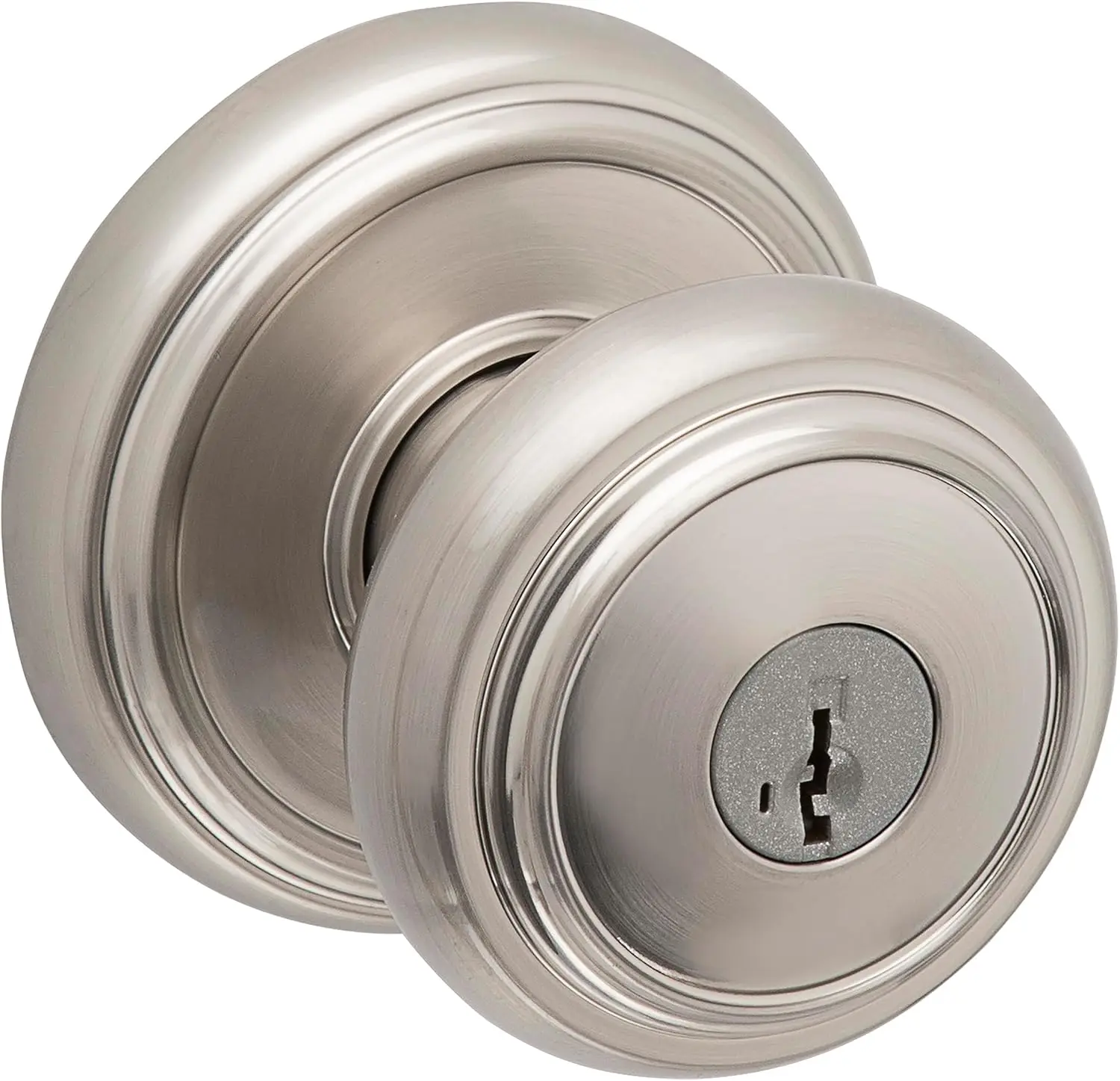 

Alcott, Entry Door Knob Handle with Keyed Lock Featuring SmartKey Re-key Technology and Microban Protection, in Satin Nickel