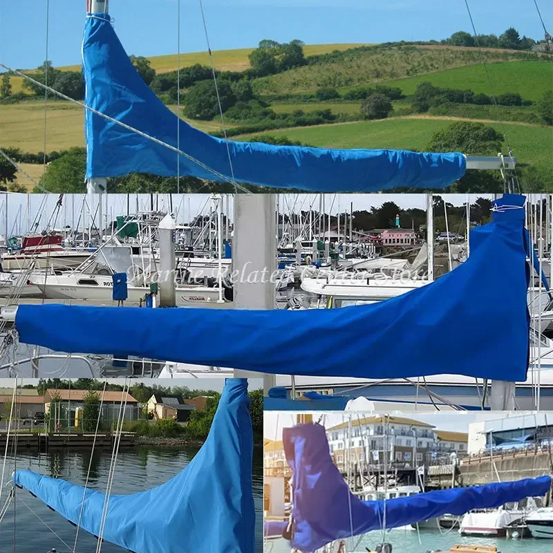 8-9Ft 9-10Ft 10-11Ft 11-12Ft 12-13Ft 420D Blue Waterproof Sail Cover Boat Cover Mainsail Anti UV Sunshade Boom Cover