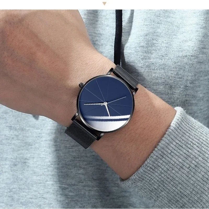 الحد الأدنى موضة ساعات رجالي رجال الأعمال الفاخرة ساعة رقيقة جدا سبيكة شبكة حزام كوارتز ساعة معصم Relogio Masculino #5