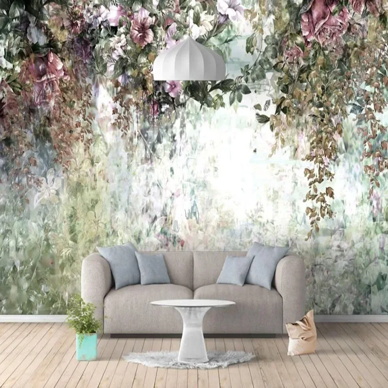 Custom Mural Wallpaper Vintage Hand Painted 3D Flower Plant European Style Background Wall Painting Living Room Papel De Parede