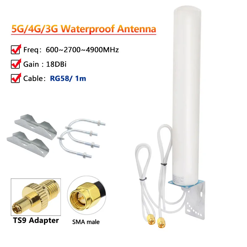 5G 4G LTE 3G GSM Outdoor Waterproof TS9 SMA N Male WiFi Router Antenna 18dbi Omni Directional MIMO IP67 Aerial for Wireless Netw image 3