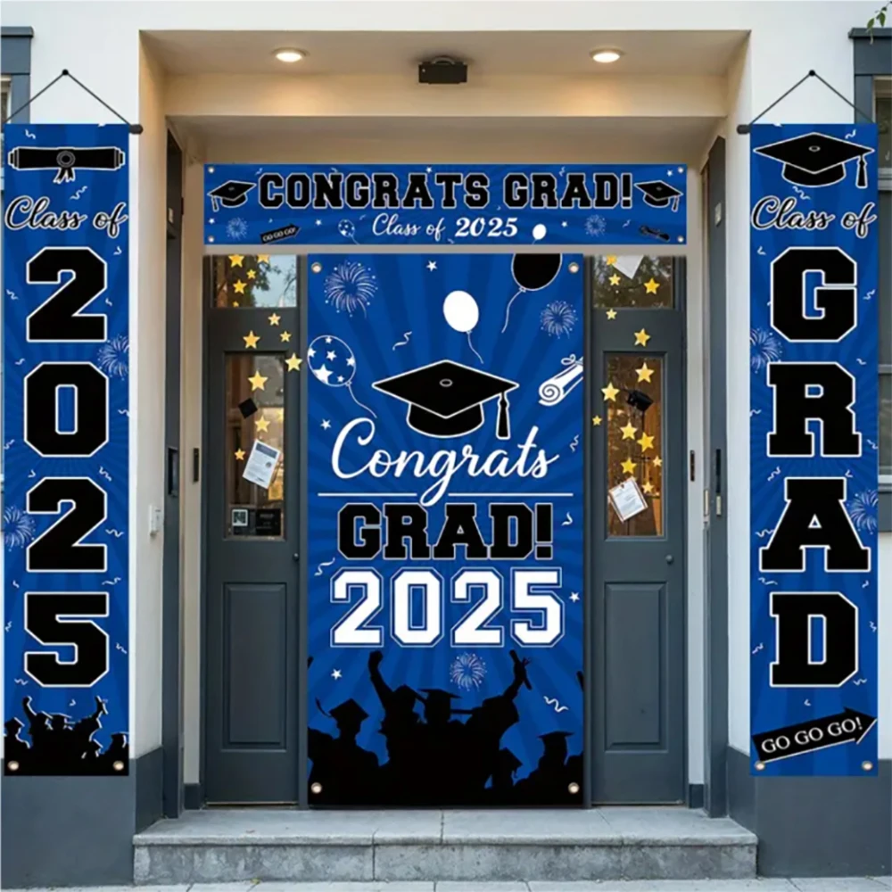 

1pair/1set Graduation Hanging Flags Sign Backdrop Large Congrats Grad Party Supplies Door Banner Class of 2025 Party Decor Gifts