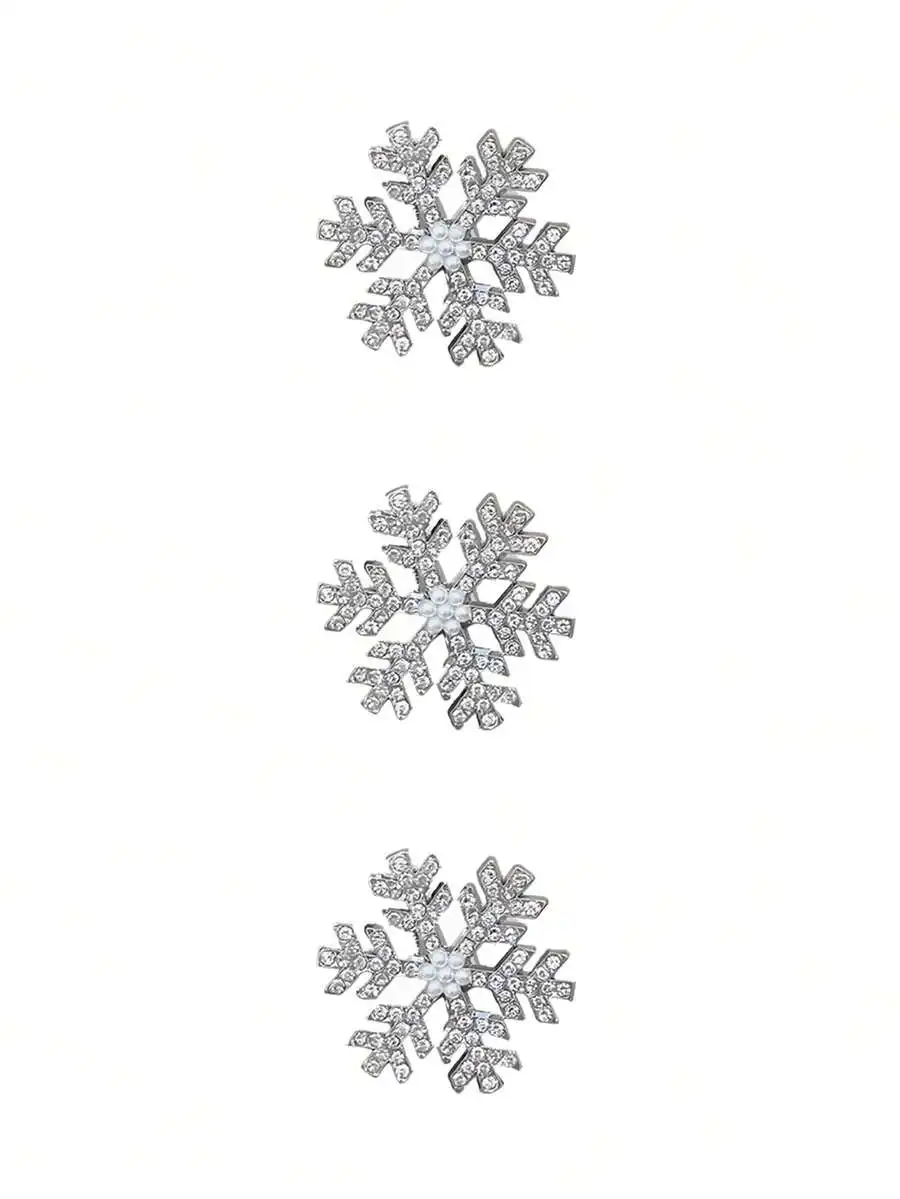 Women Silver Snowflake Faux Pearl Hair Clips Rhinestone Claw Bangs Clips Elegant Daily Wear Winter Accessory New Year Party Head view 4