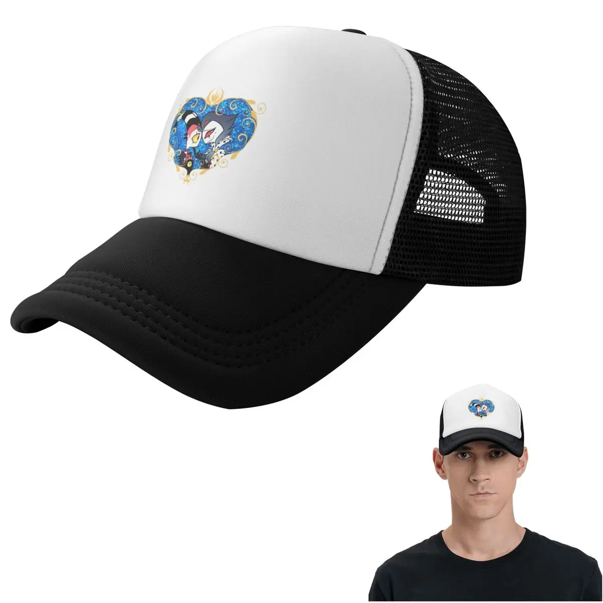 Helluva Boss Stolas And Blitzo Heart Frame Cap Casual Mesh Baseball Caps Adjustable Hat Hip Hop Summer Unisex Baseball Hats
