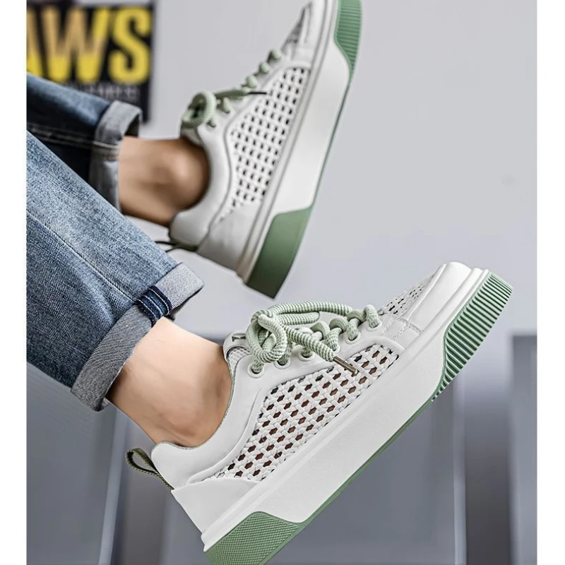 

Мужская повседневная обувь, лето 2026, модные тканые сетчатые удобные дышащие кроссовки на платформе, модные универсальные нескользящие туфли на плоской подошве