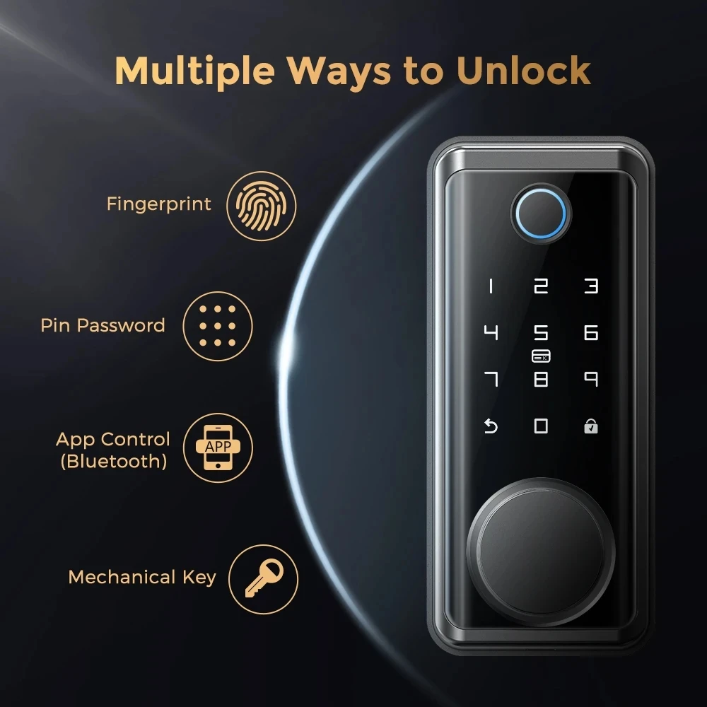 Kadonio Security Digital Deadbolt BLE Tuya APP Password Keyless Fingerprint Smart Door Lock For Home