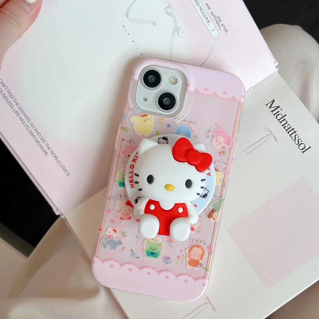 

Cute Cartoon Hello Kitty head KT Magnetic Stand holder Magsafe Wireless Charge Phone Case For iPhone 13 14 15 16 Pro Max cover﻿