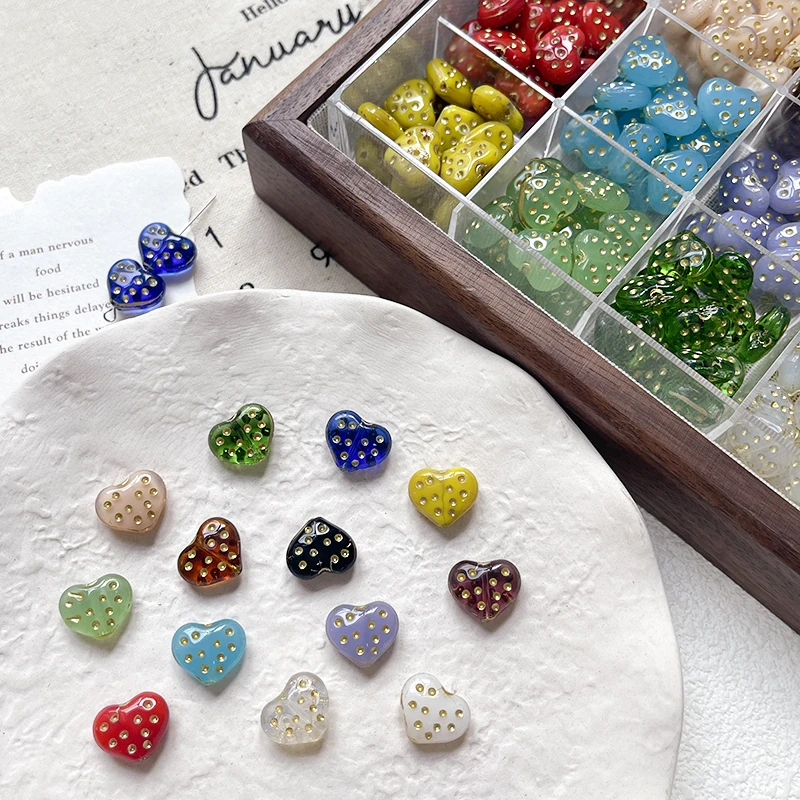 10pcs Love Polka Dot Beaded Double-sided Retro Glass Beaded Diy Handmade Bracelet Accessory Material
