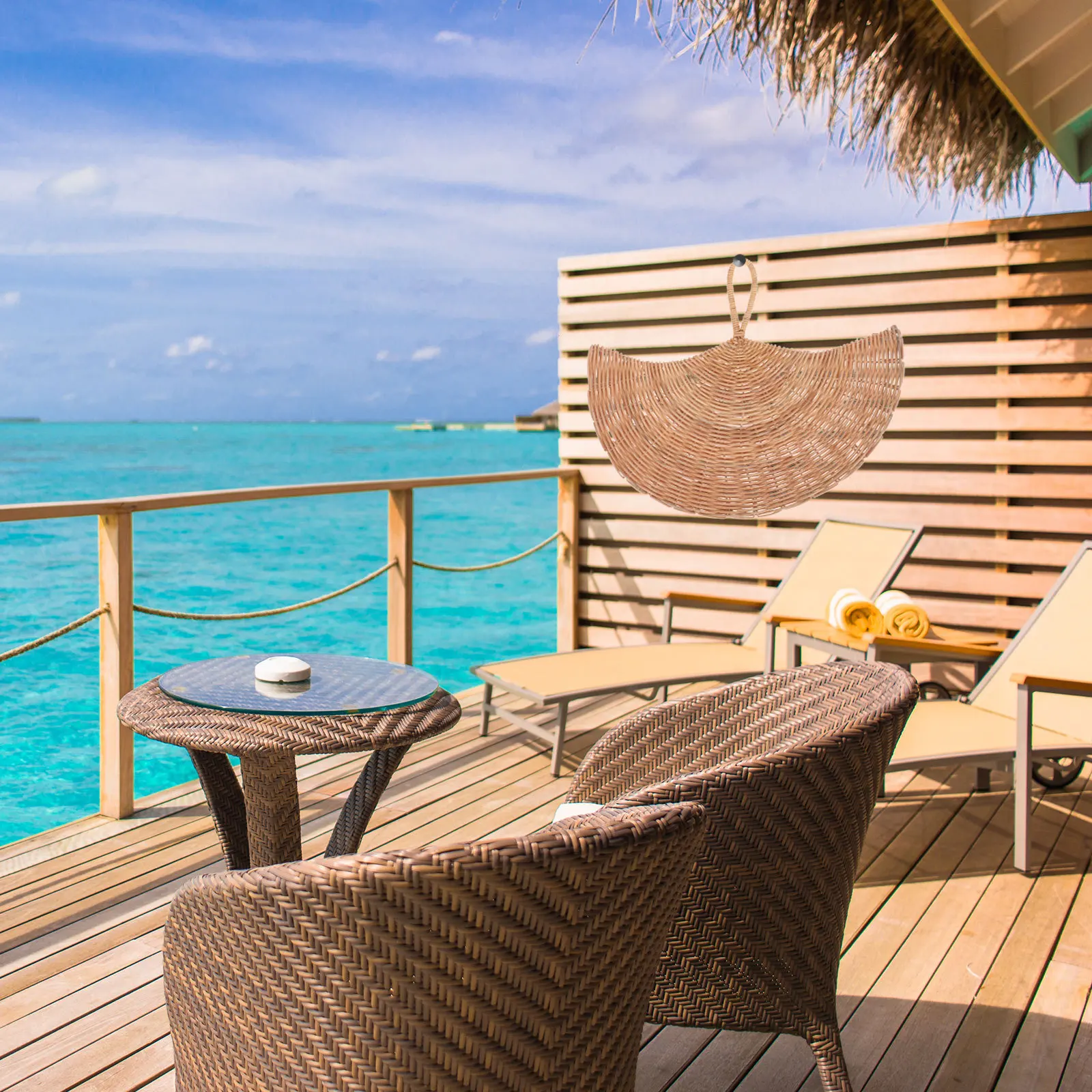 

Creative Rattan Hanging Ornament Fan Shape Design Easy Install Wall Pendant for Wedding Festival Backdrop Decor Indoor