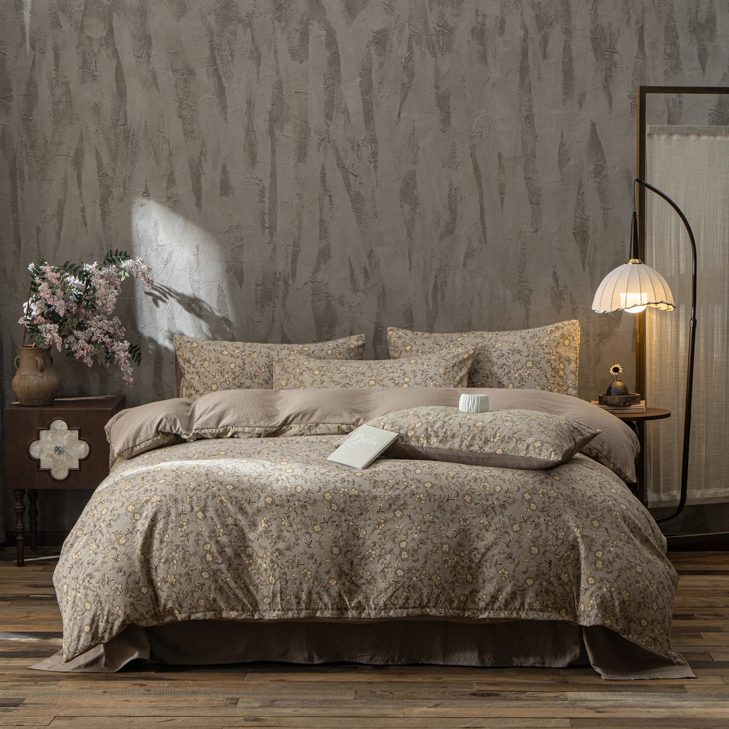 Korean Style Bedding Set Ins Retro Fresh Floral Washed Cotton Four Piece Duvet Set, Student Dormitory Bed Sheet Three Piece Set