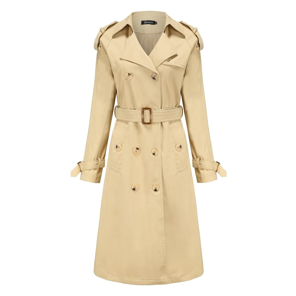 Women's Double Breasted Pea Coat Winter Mid-Long Trench Coat with Belt