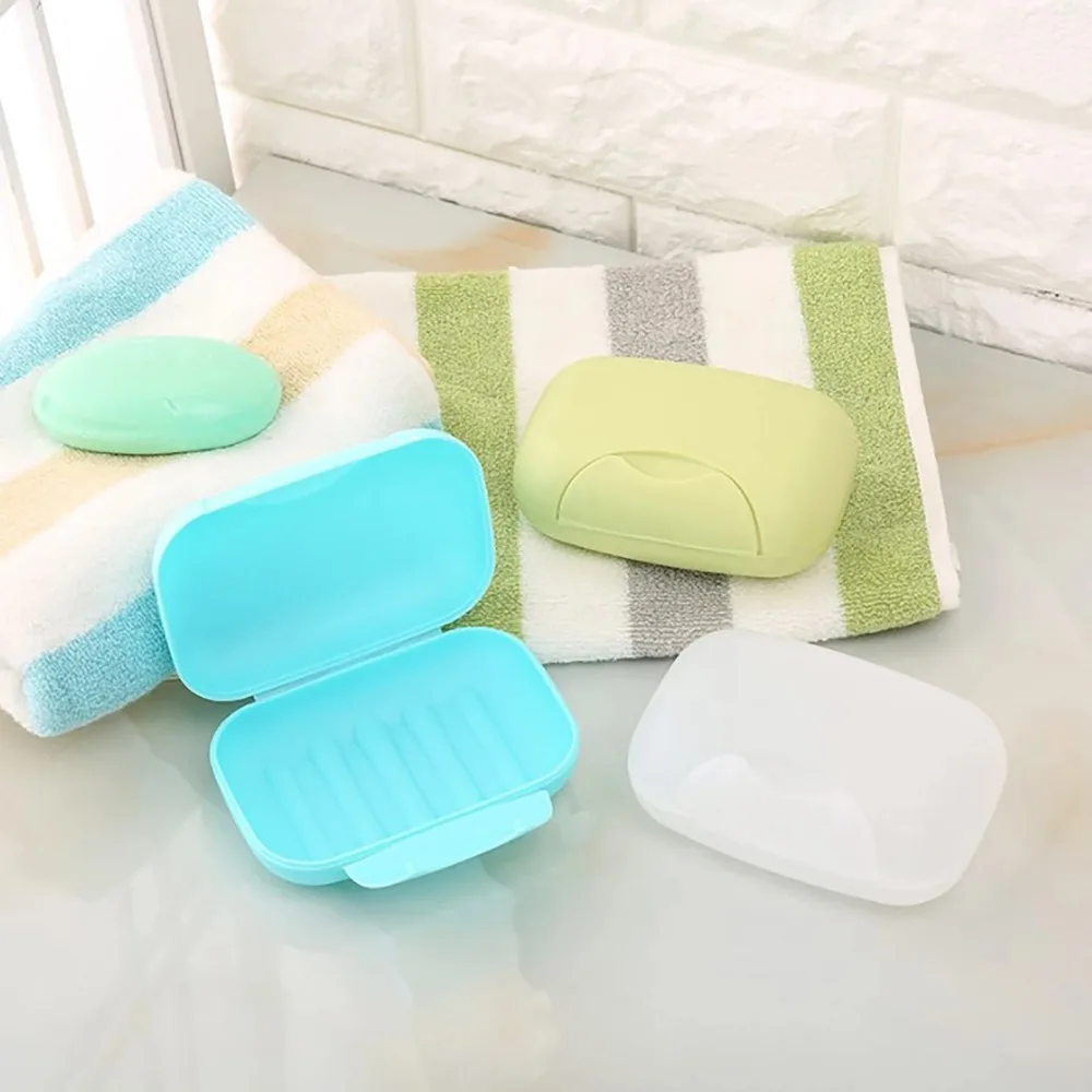 random color 1pcPortable Travel Soap Box With Cover Multicolor Plastic Soap Dish Holder Bathroom Home Storage Accessories