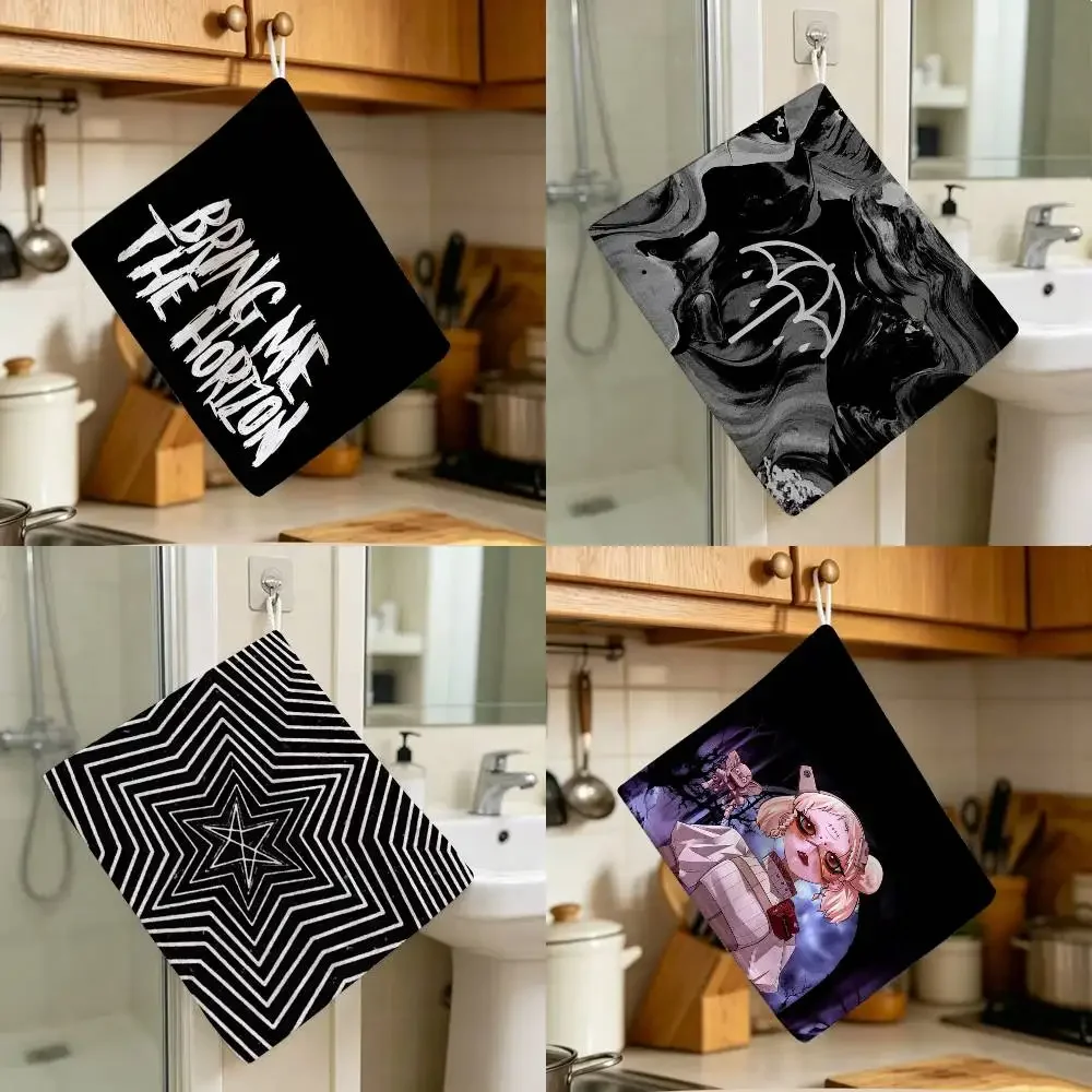 Heavy Metal Band Group B-M-T-H Polyester Cotton Hanging Kitchen Towel Skin Friendly Hand Wiping Towel For Hotel Cafe Household