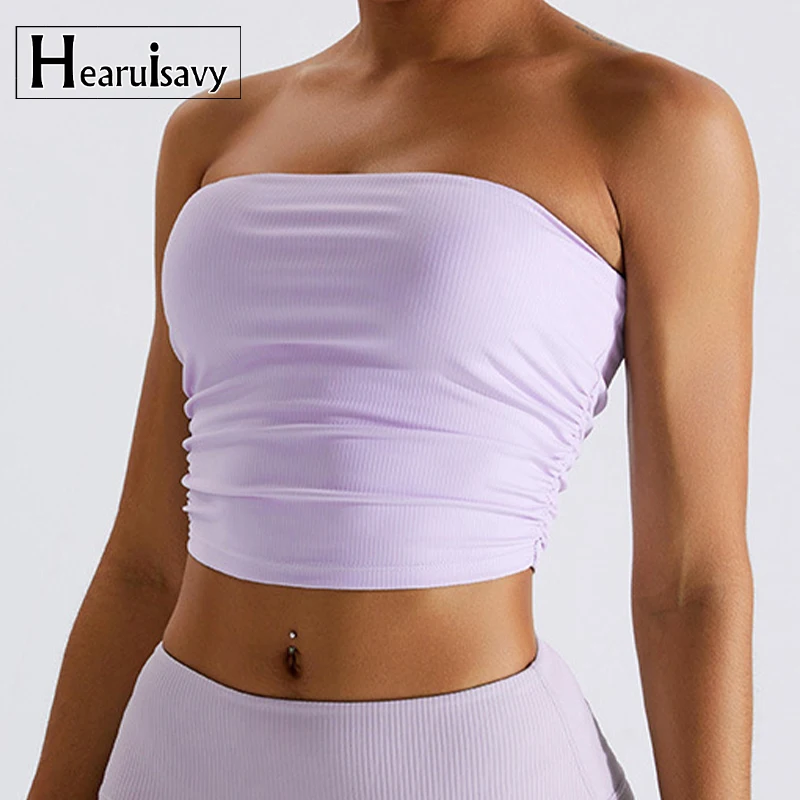 Hearuisavy Tube Strapless Bra Chest Wrap Bandeau Unlined Women Yoga Clothes Yoga Bra Women Breathable Fitness Workout Top Feamle