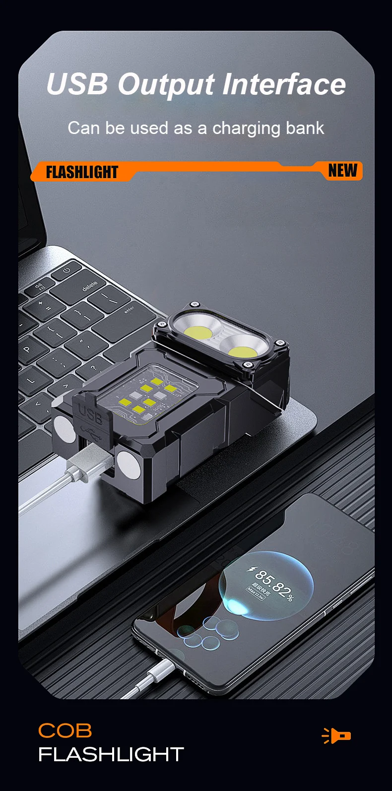 Flashlight charging device as power bank
