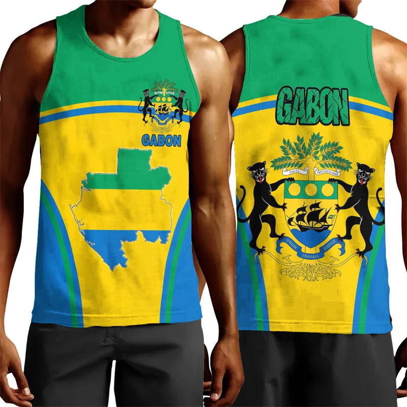 

Men's Africa Gabon Map Flag 3D Print Tank Top Fashion Dashiki Vest Sport Running Jersey Patriotic Boy Waistcoat Top