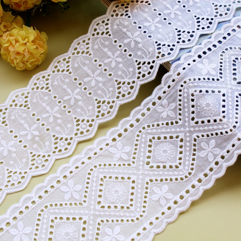 Handmade Floral Embroidery Lace Accessories, Exquisite Retro Cotton Fabric, Off White, 2Yard per Lot